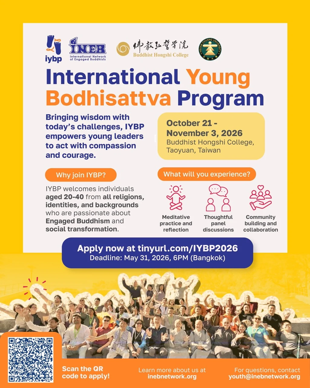Bouddhisme engagé : l'INEB invite les candidats au programme international des jeunes bodhisattva en octobre 2026
